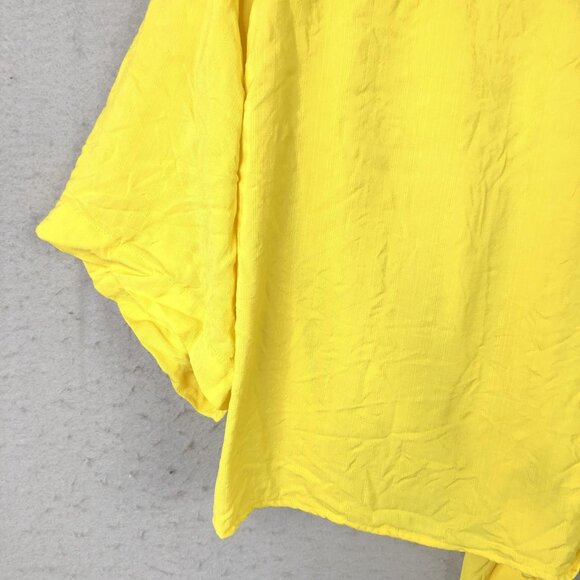 Rosie Assoulin Shirt Womens Medium Yellow Tie Front Short Sleeve 100% Viscose NY - Picture 15 of 16